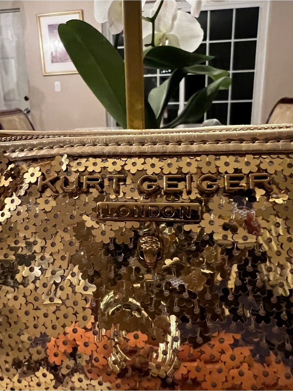 Kurt Geiger London Small Highgate Gold Sequin Baguette Shoulder Wristlet Bag NWT - Picture 8 of 10